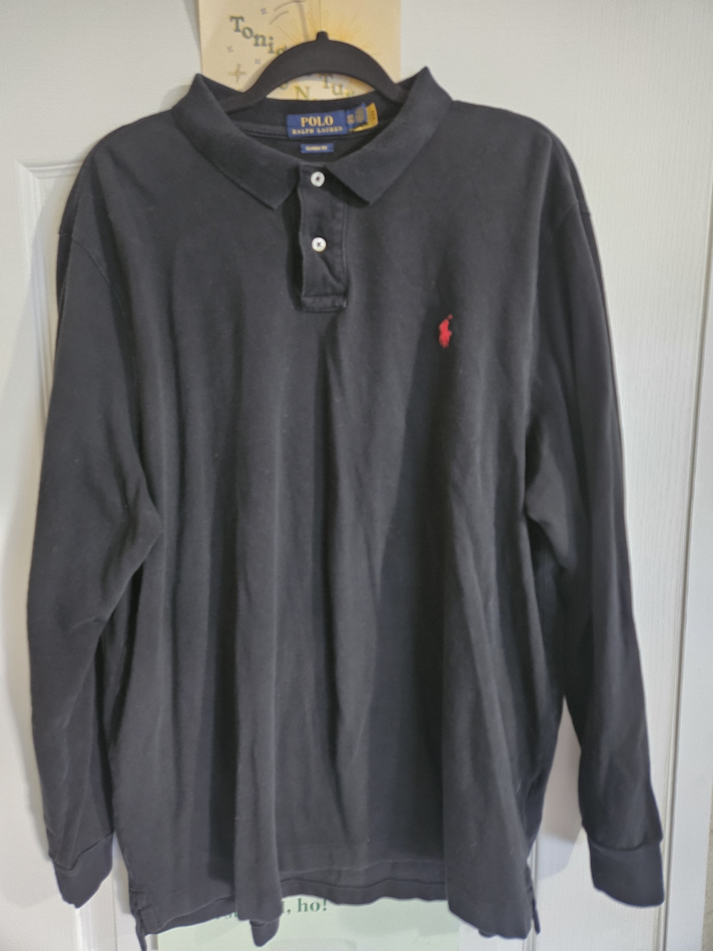 Polo by Ralph Lauren Men's Black Long-Sleeve Polo with Red Pony